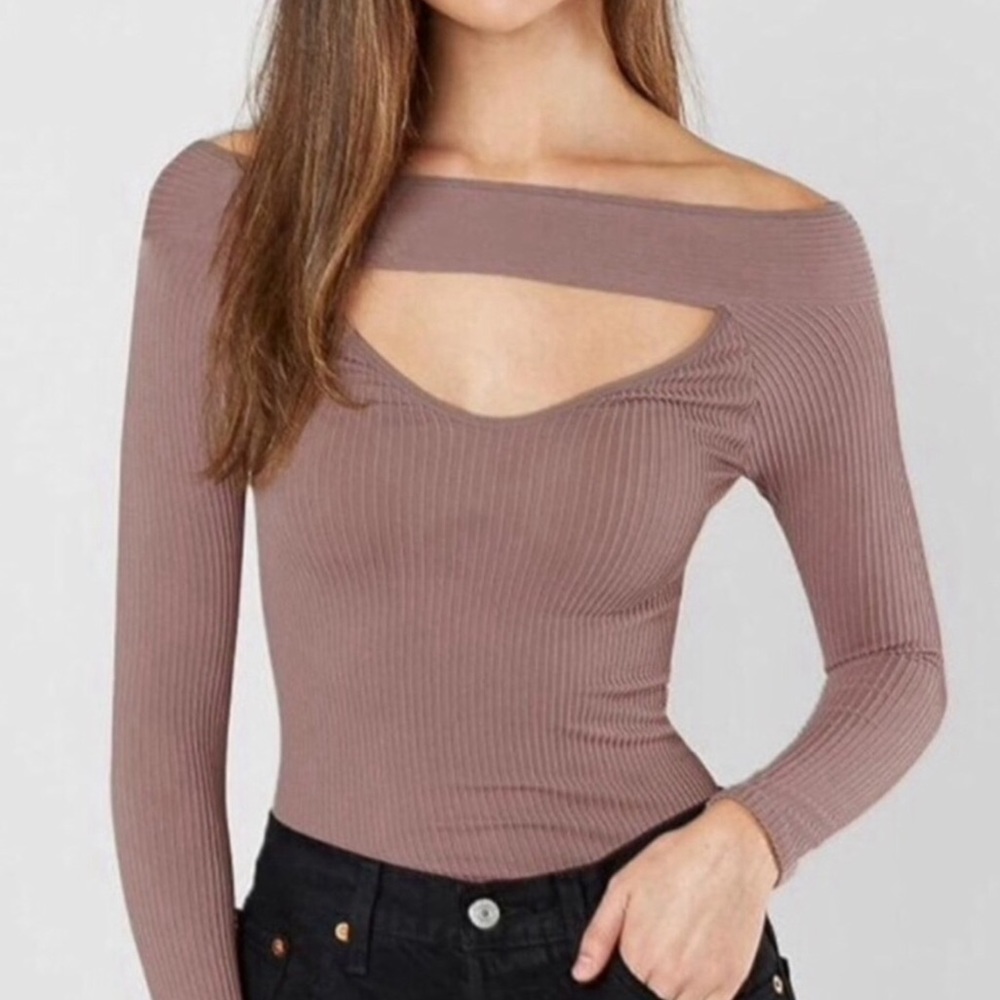Free People Ribbed Long Sleeve Top Mauve